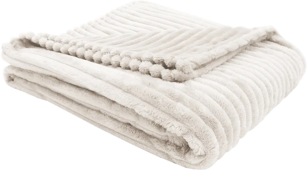 Ivory Ribbed Ultra Soft Faux Fur Transitional Throw Blanket-1