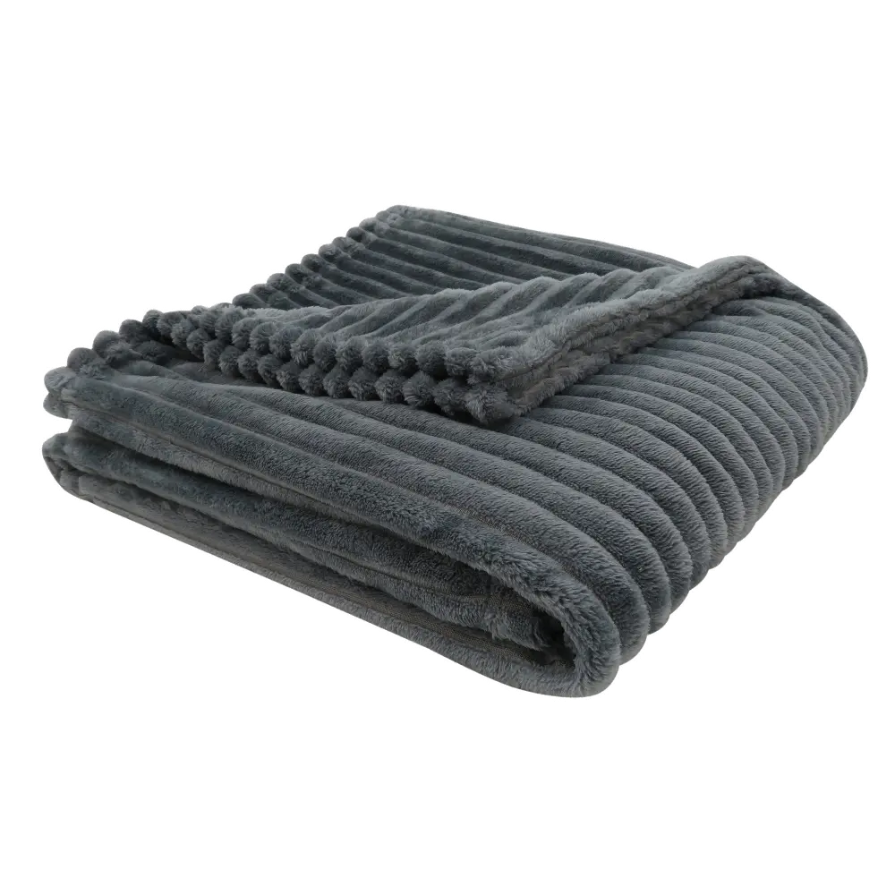 Gray Ribbed Ultra Soft Faux Fur Transitional Throw Blanket-1