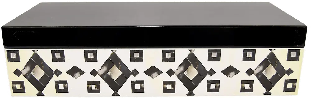 Black and Off-White Inlaid Patterned Wood Box-1