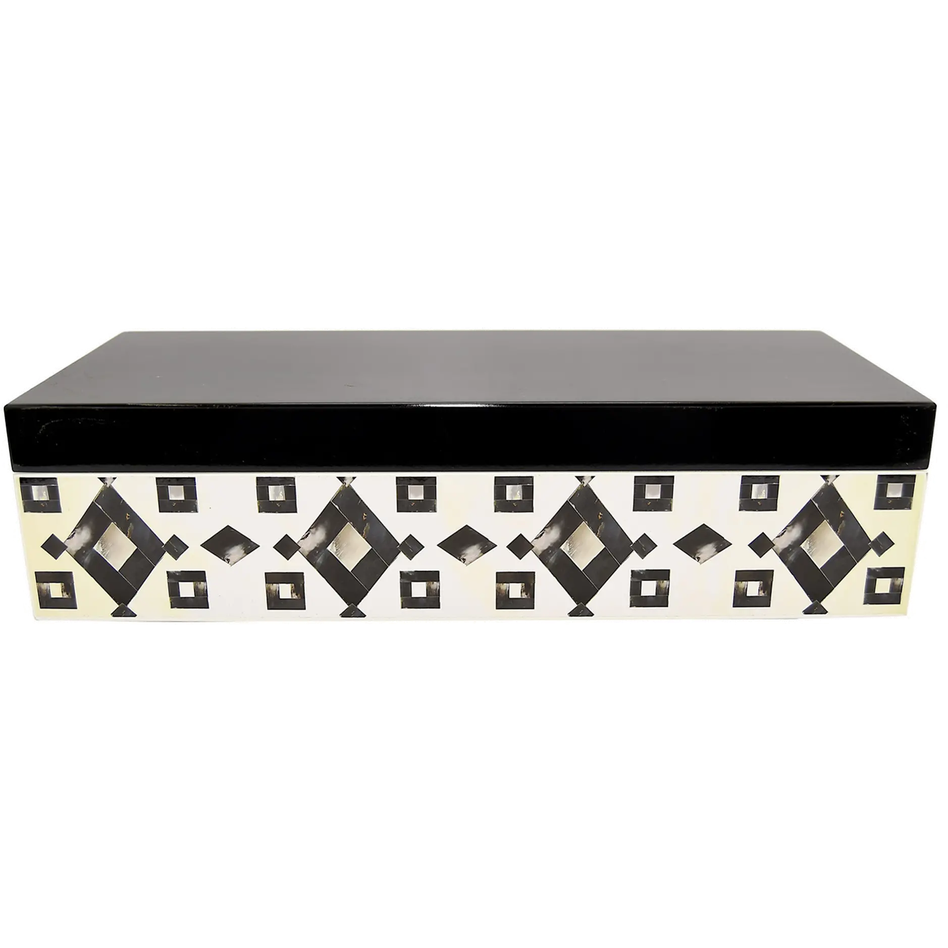 Black and Off-White Inlaid Patterned Wood Box-1