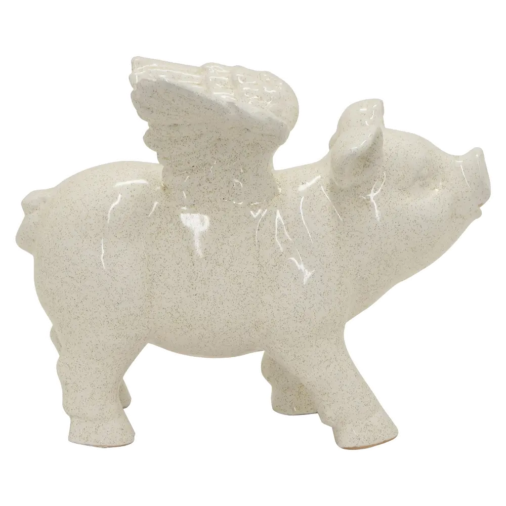 Off-White Ceramic Winged Pig Table Top Sculpture-1