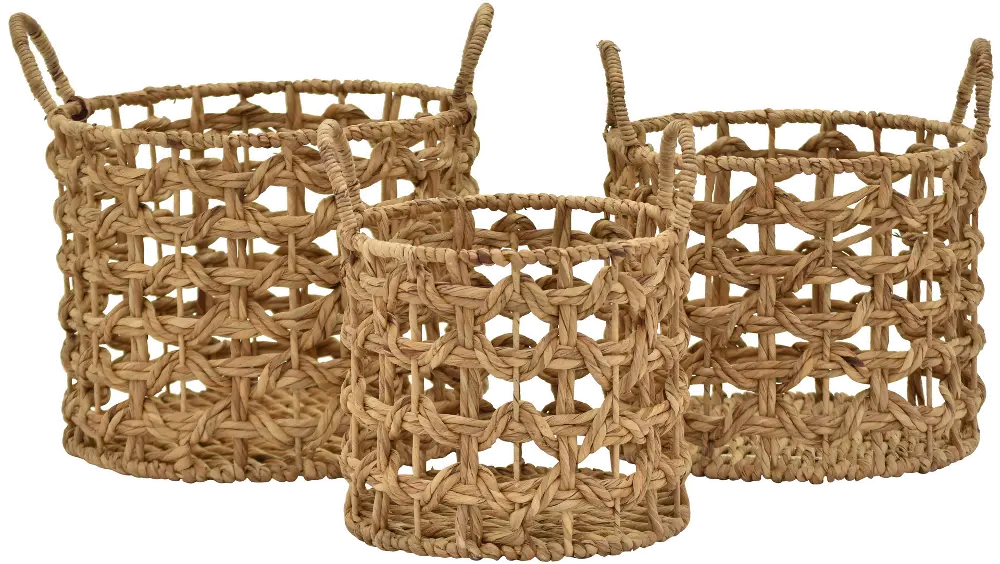 17 Inch Water Hyacinth Natural Basket with Handles-1