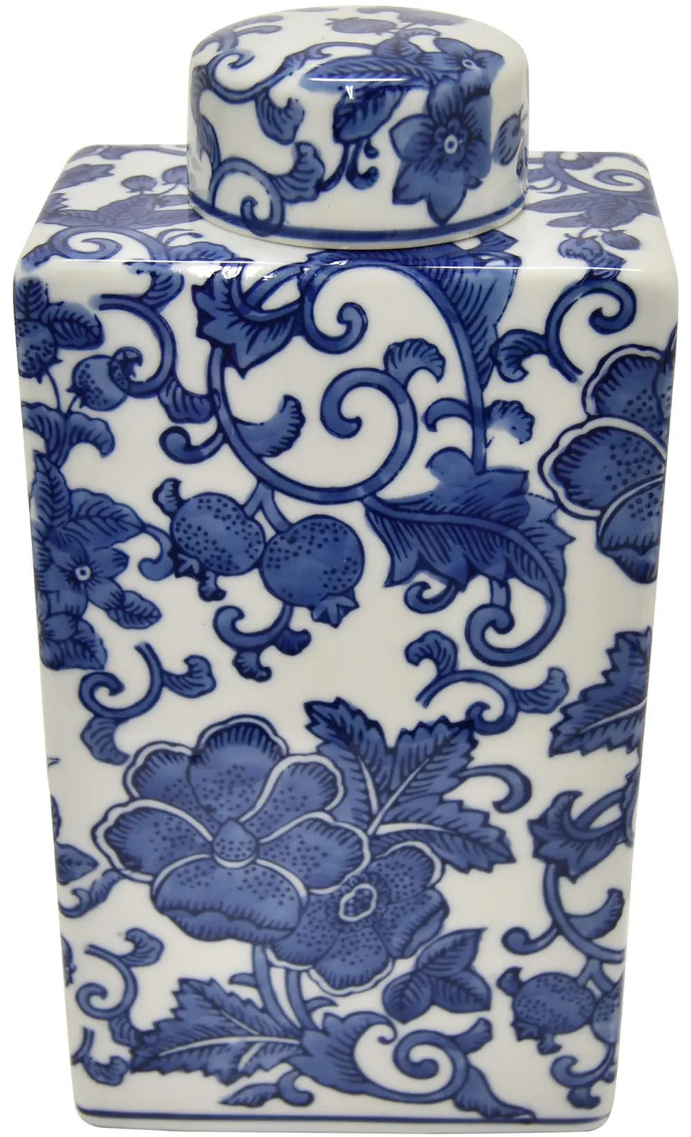 9 Inch White Ceramic Jar with Blue Floral Pattern-1