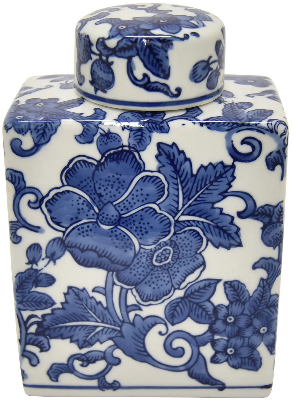 White Ceramic Jar with Blue Floral Pattern-1