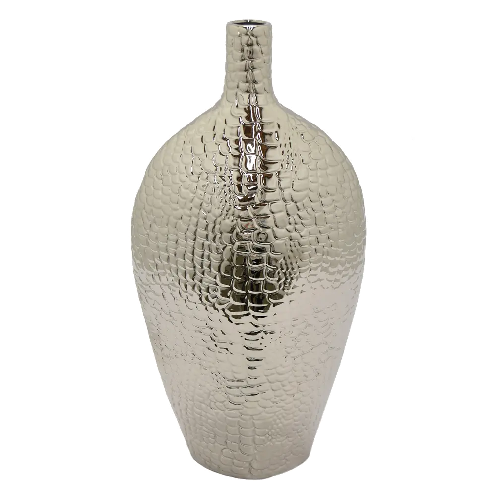 23 Inch Textured Silver Ceramic Vase-1