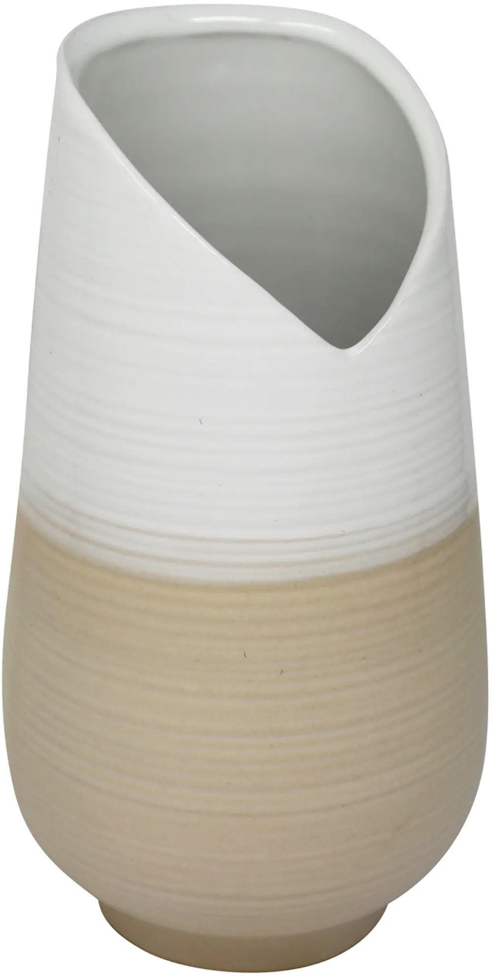 10 Inch White and Beige Two Tone Ceramic Vase-1