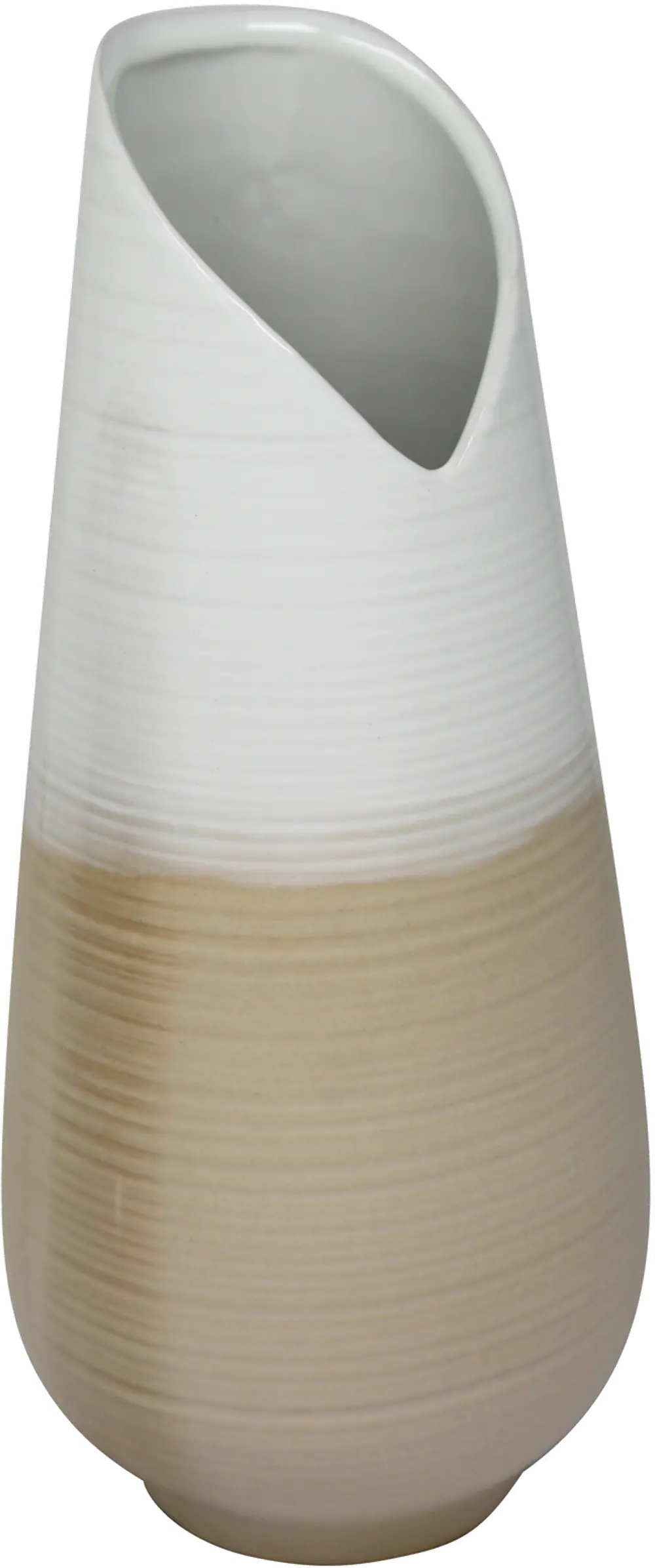 14 Inch White and Beige Two Tone Ceramic Vase-1