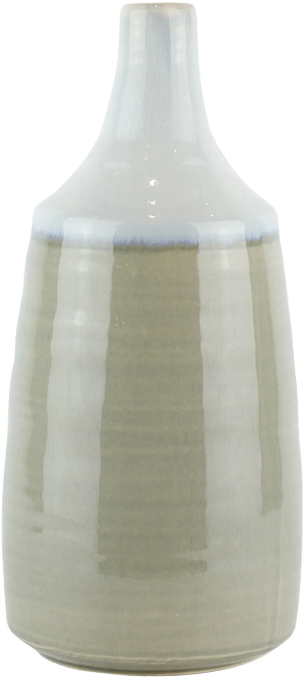 14 Inch Gray, Green and Ivory Mix Ceramic Drip Glaze Vase-1