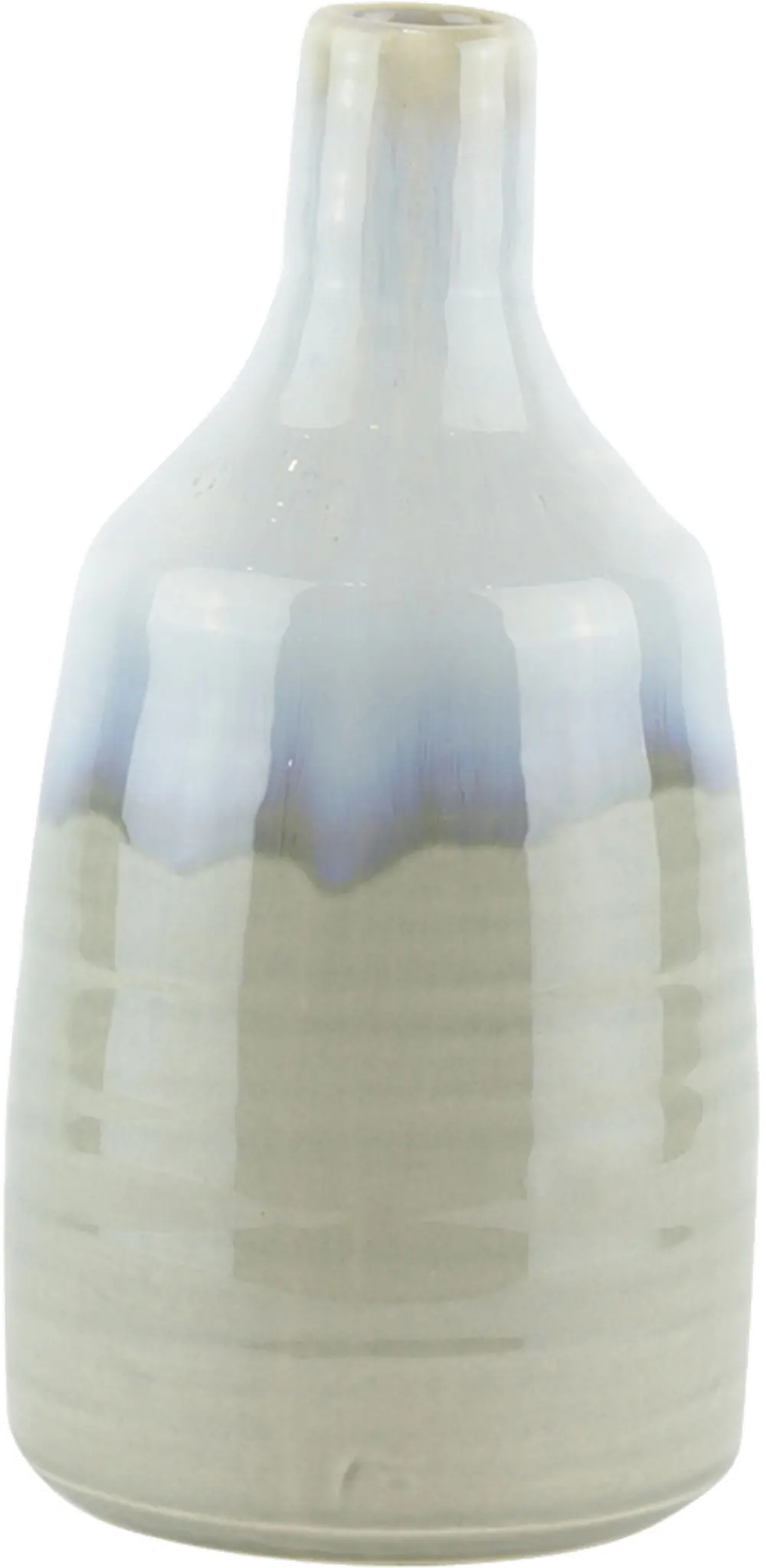 10 Inch Gray, Green and Ivory Mix Ceramic Drip Glaze Vase-1