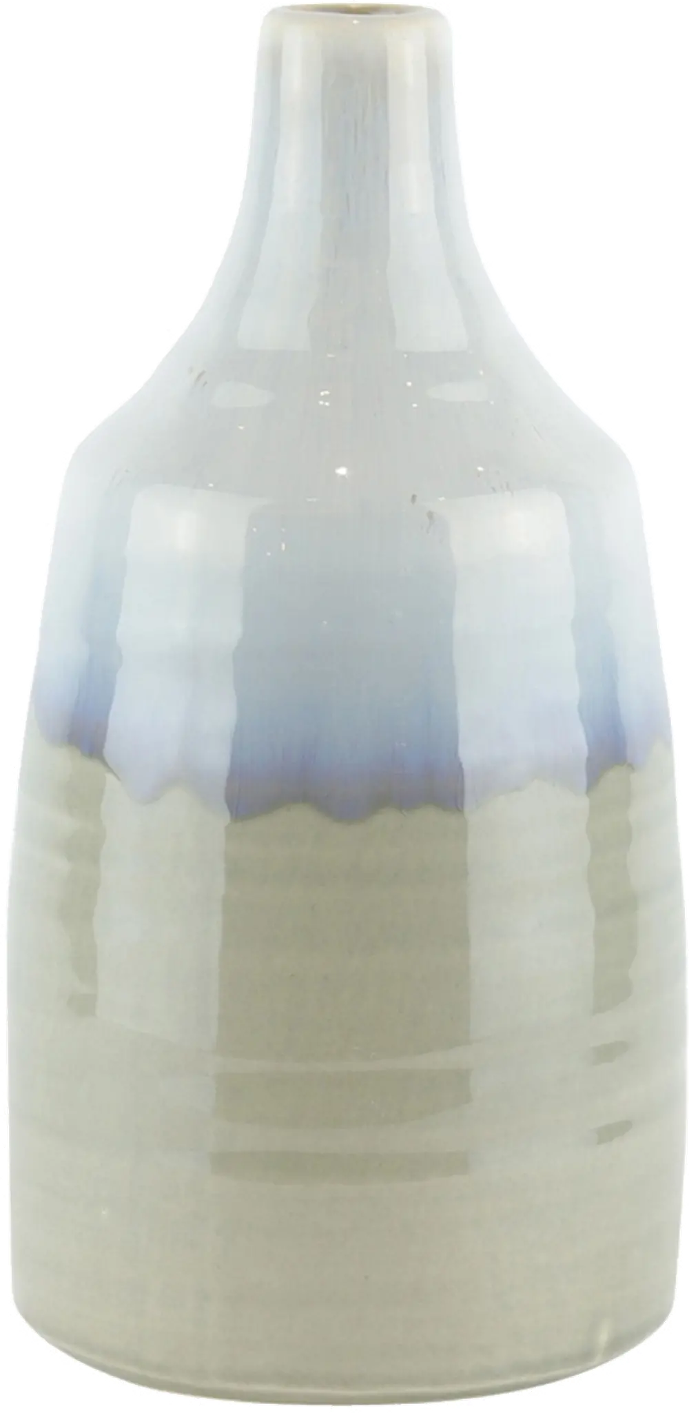 12 Inch Gray, Green and Ivory Mix Ceramic Drip Glaze Vase-1