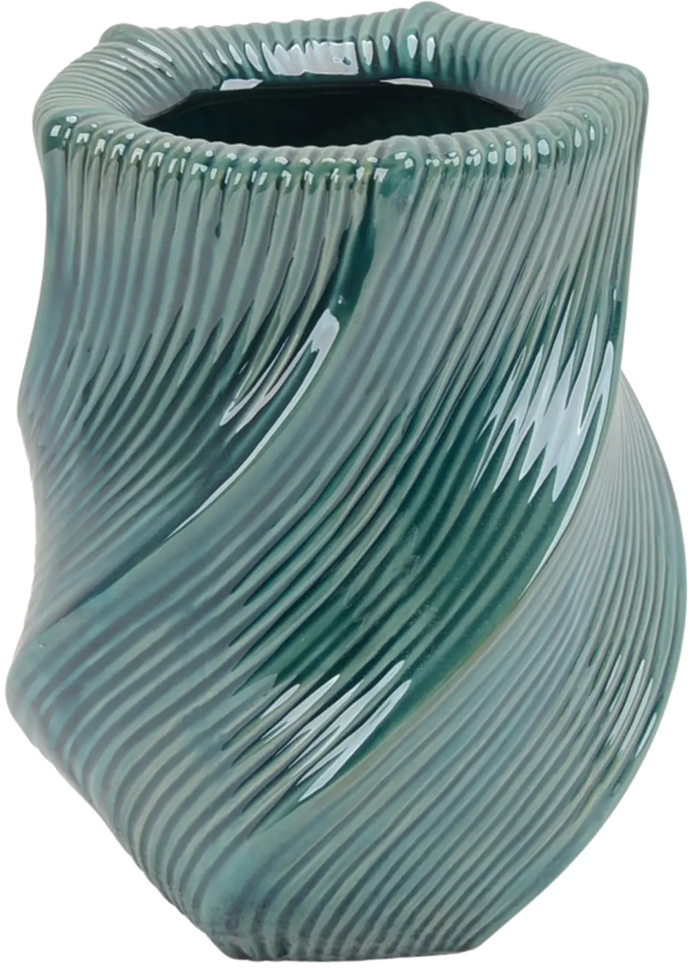 10 Inch Turquoise Ceramic Vase with Wave Pattern-1