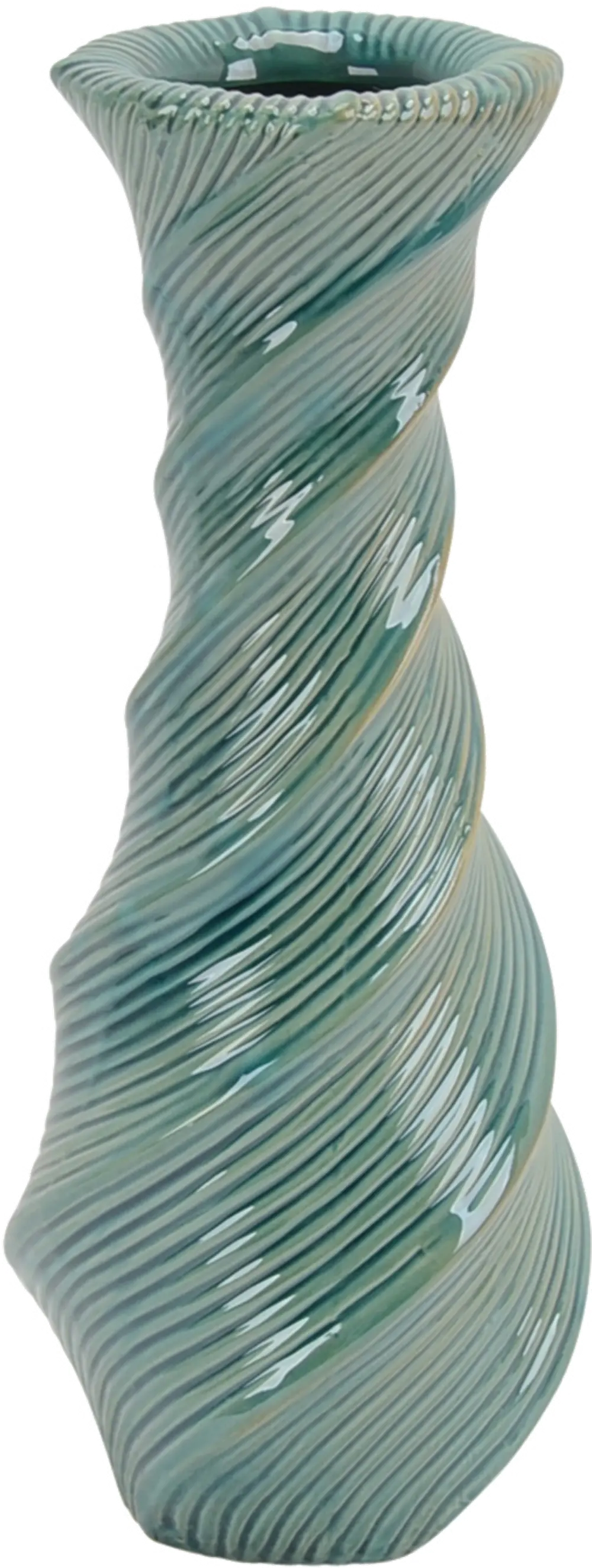 15 Inch Turquoise Ceramic Vase with Swirl Pattern-1