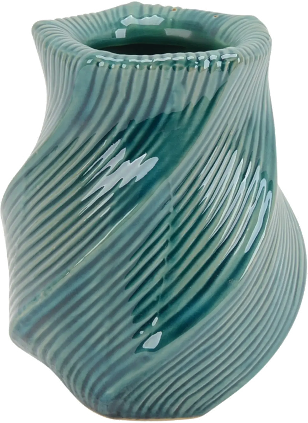 7 Inch Turquoise Ceramic Vase with Wave Pattern-1