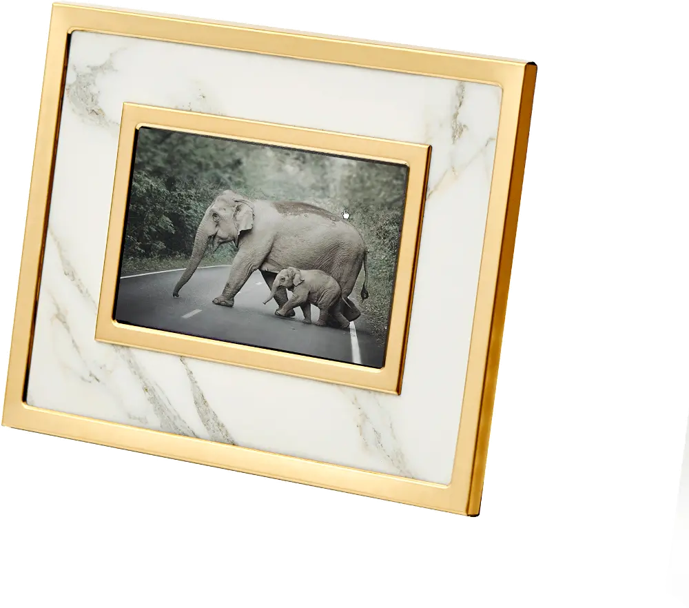 White Marble-Look Photo Frame with Gold Detailing-1