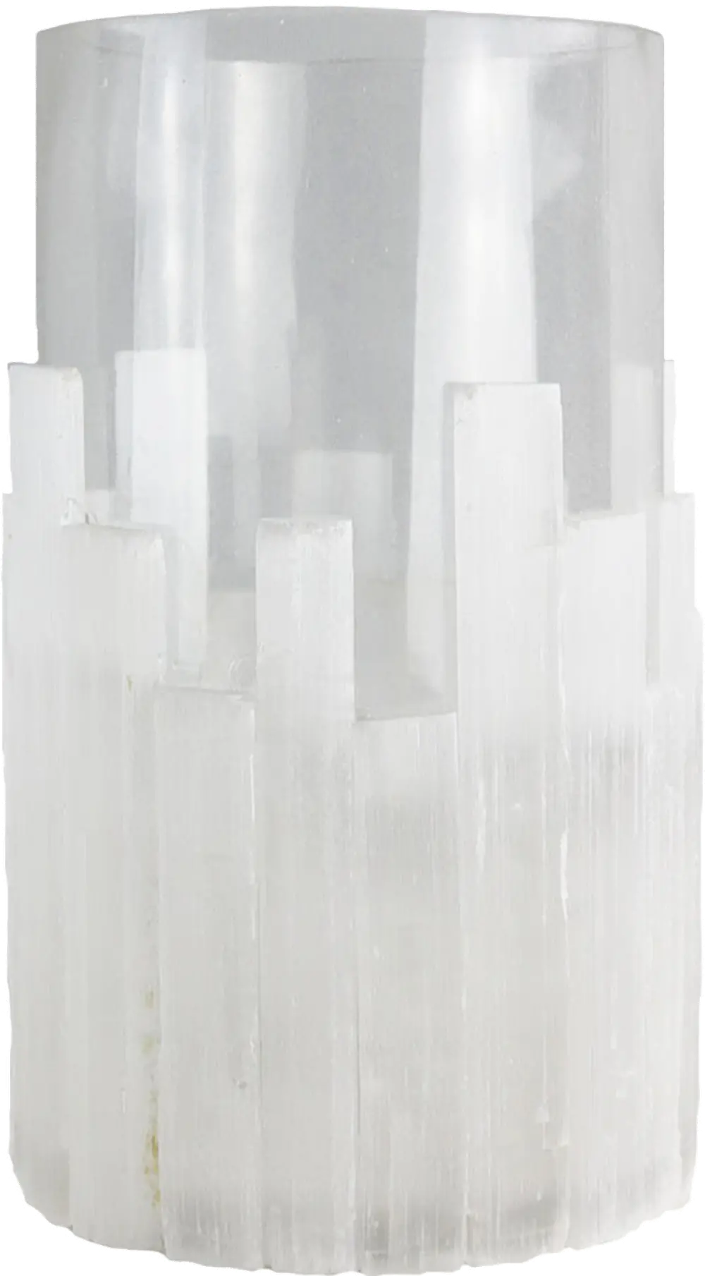 11 Inch White Glass Selenite Candle Holder-1