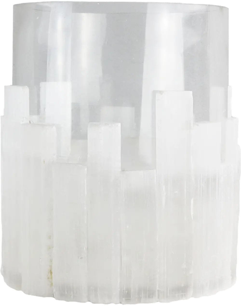 8 Inch White Glass Selenite Candle Holder-1