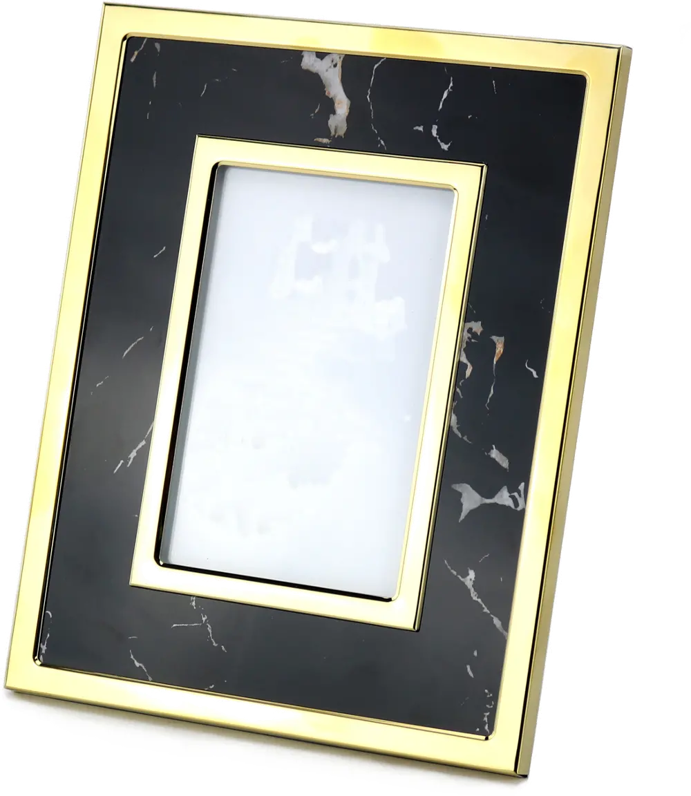 Black Marble-Look Photo Frame with Gold Detailing-1