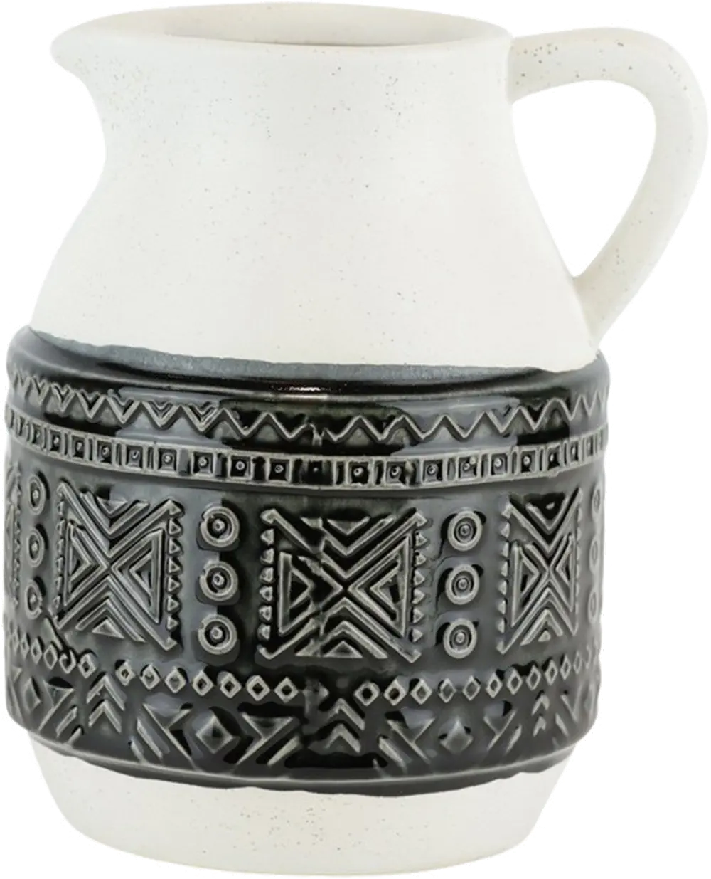 Ivory and Black Ceramic Pitcher with Geometric Design-1
