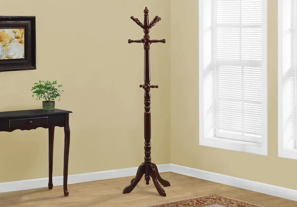 Dark Cherry Wood Traditional Coat Rack-1