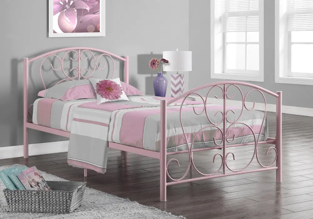 Casual Traditional Pink Twin Metal Bed-1