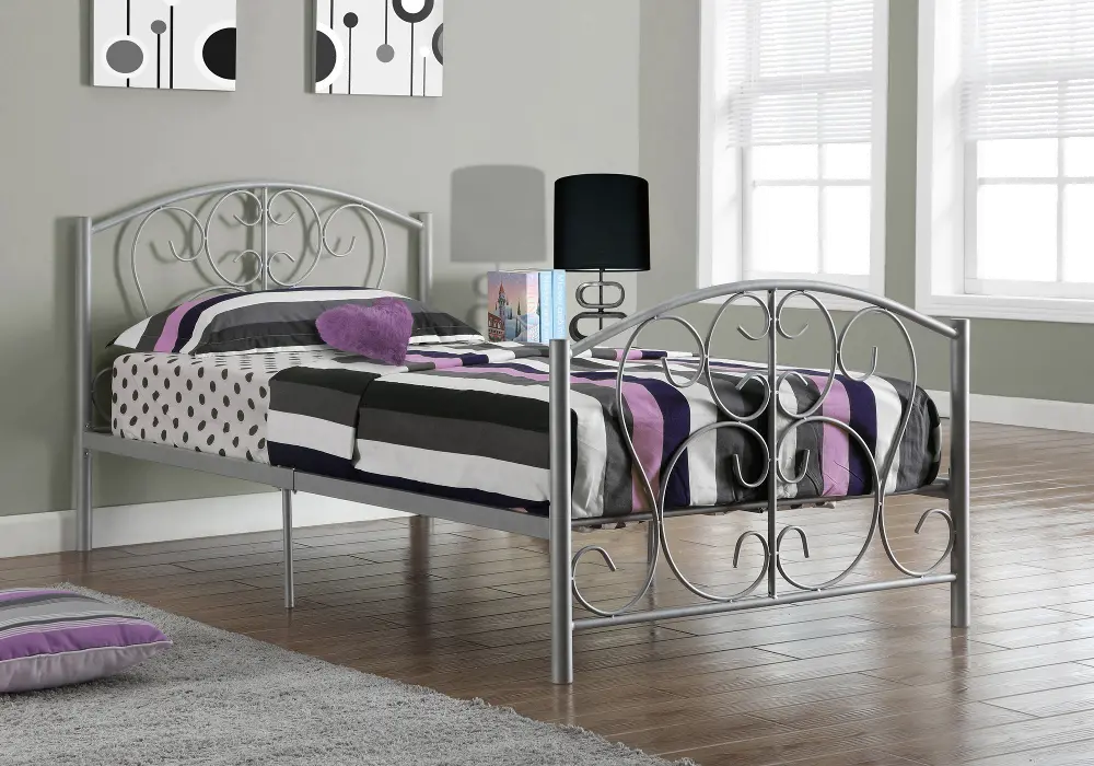 Casual Traditional Silver Twin Metal Bed-1