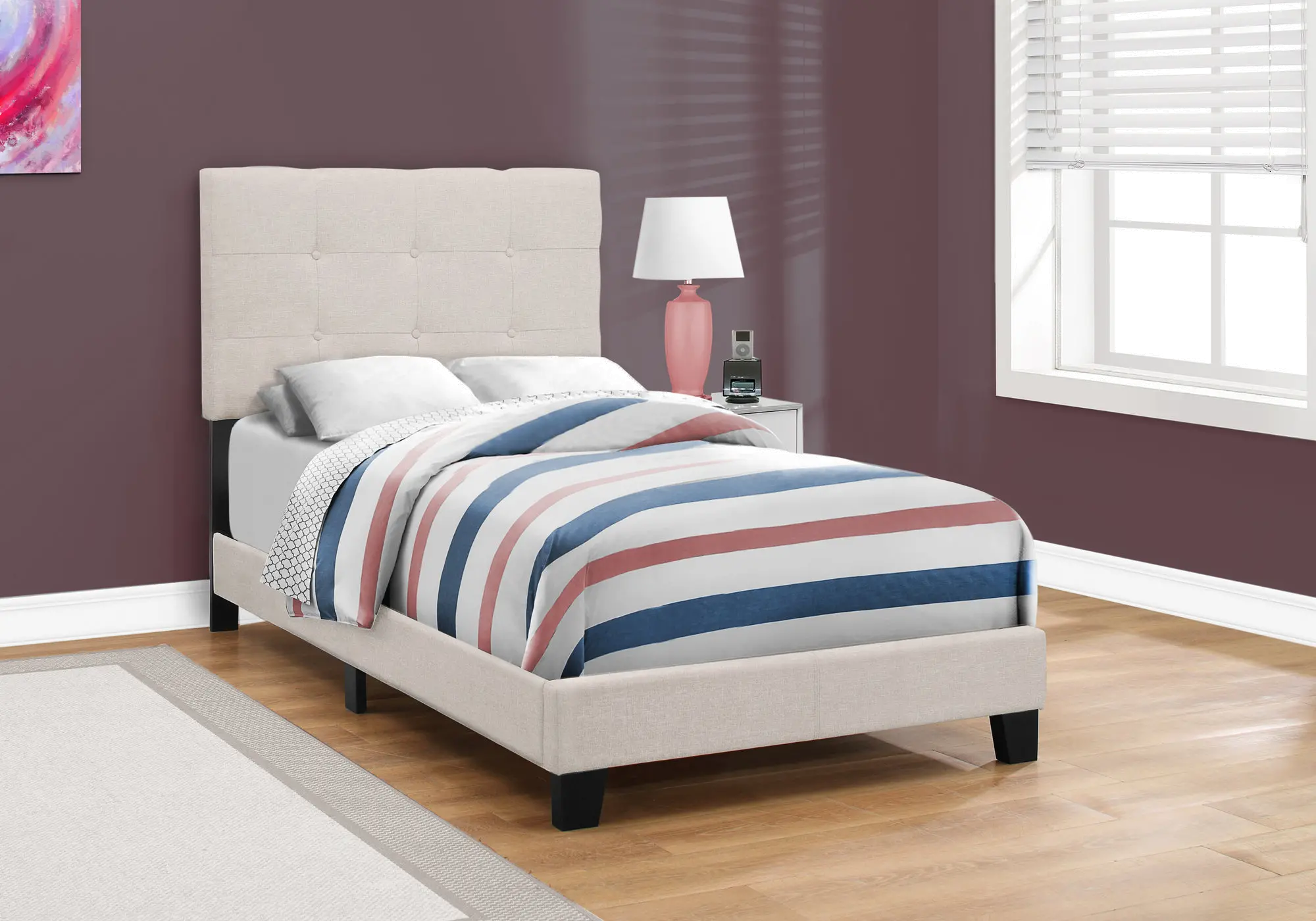 I5921T Contemporary Beige Twin Upholstered Bed sku I5921T