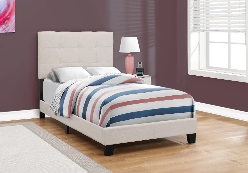 Contemporary Beige Twin Upholstered Bed-1