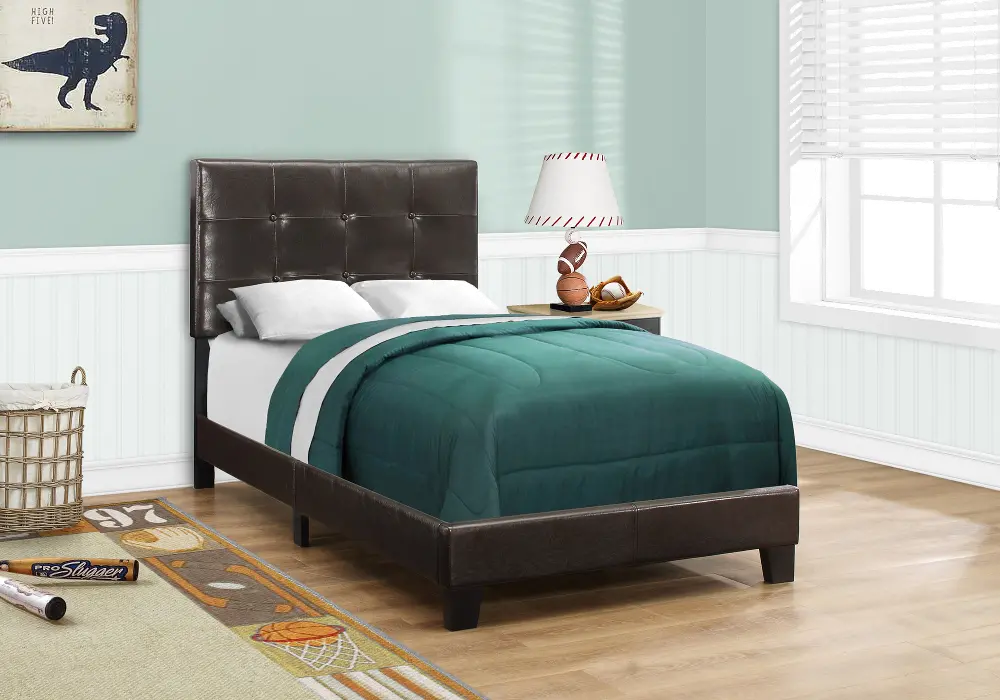 Contemporary Dark Brown Twin Upholstered Bed-1