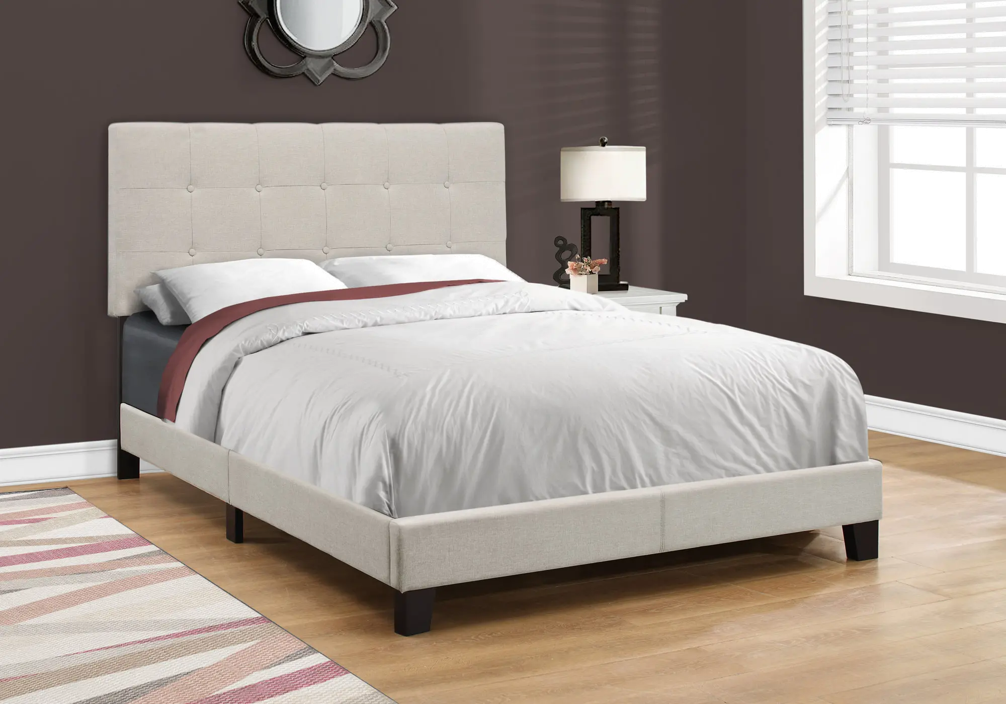 Photos - Bed Monarch Specialties Contemporary Beige Full Upholstered  I 5921F 