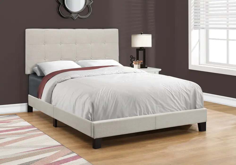 Contemporary Beige Full Upholstered Bed-1