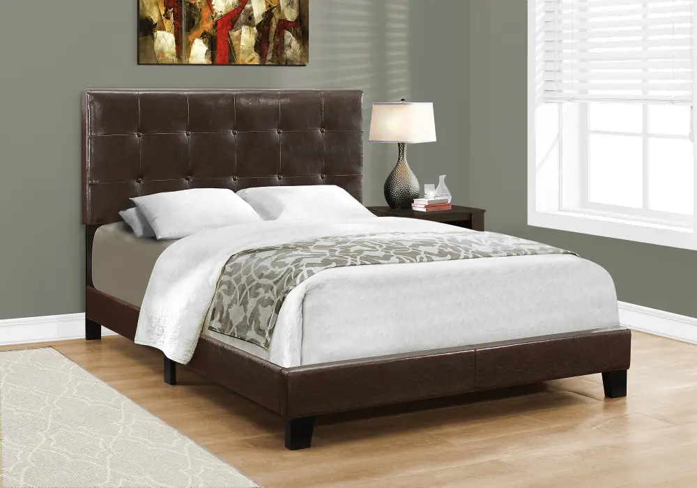 Contemporary Dark Brown Full Upholstered Bed-1