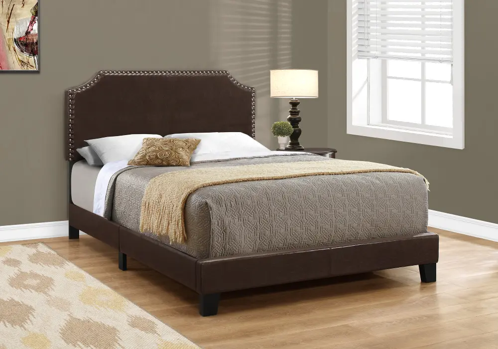 Classic Contemporary Dark Brown Full Upholstered Bed-1