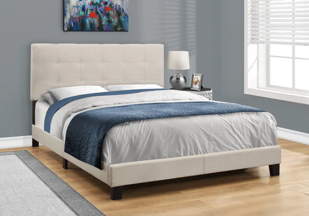 Contemporary Beige Queen Upholstered Bed-1