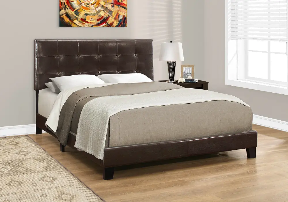 Contemporary Dark Brown Queen Upholstered Bed-1