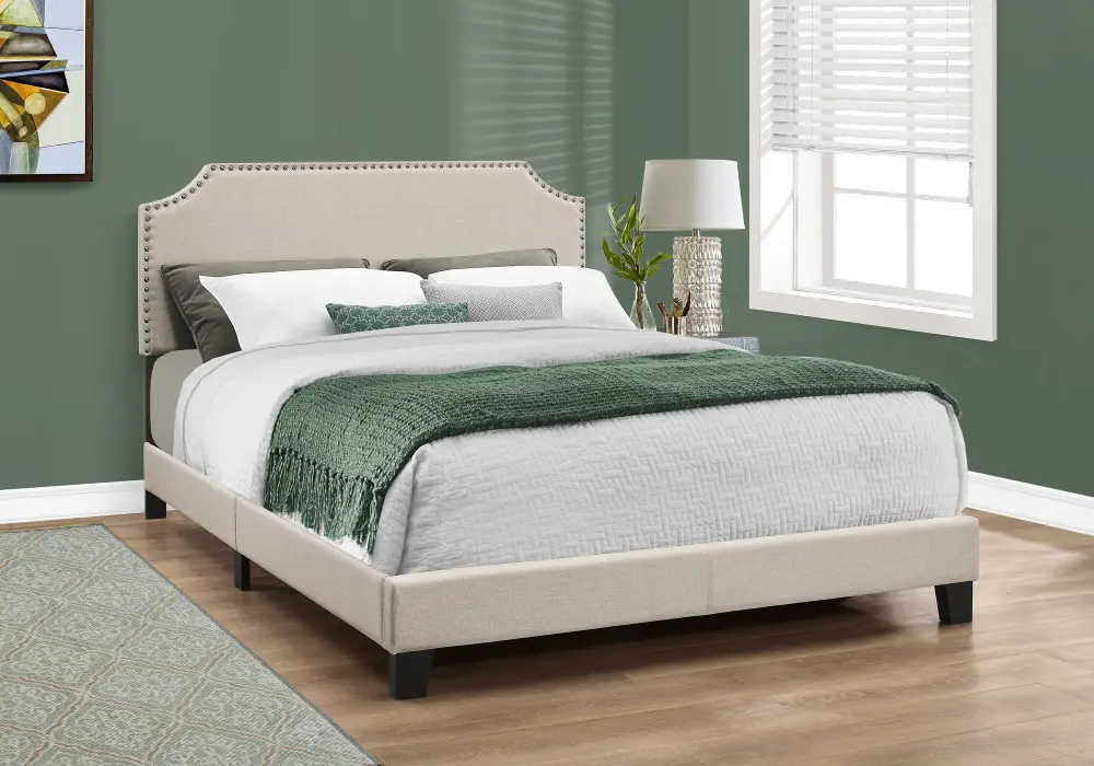 Classic Contemporary Beige Queen Upholstered Bed-1