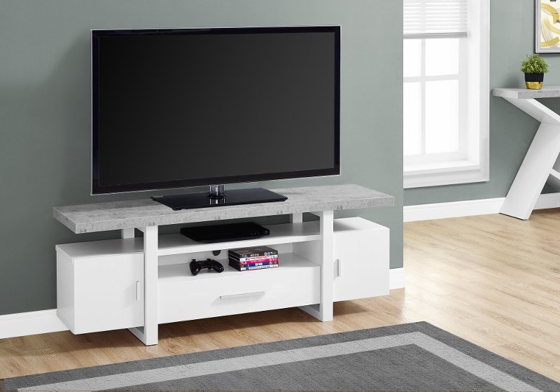 60 Inch White And Cement Gray Top Tv Stand Rc Willey Furniture 60 Inch White And Cement Gray Top Tv