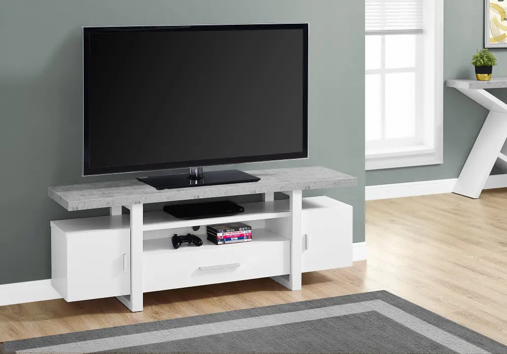 White and Cement Gray Top 60 Inch TV Stand-1