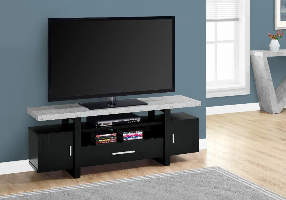 60 Inch Black and Cement Gray Top TV Stand-1