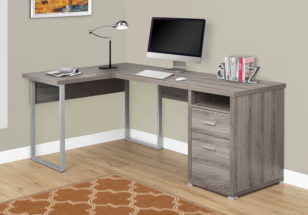 Dark Taupe L-Shaped Computer Desk