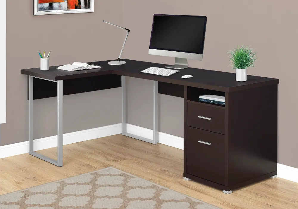 Cappuccino L-Shaped Computer Desk -1