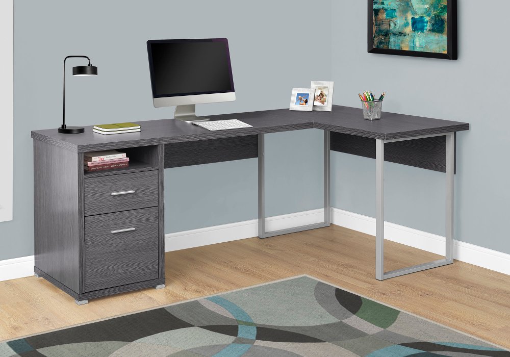 Gray L-Shaped Computer Desk