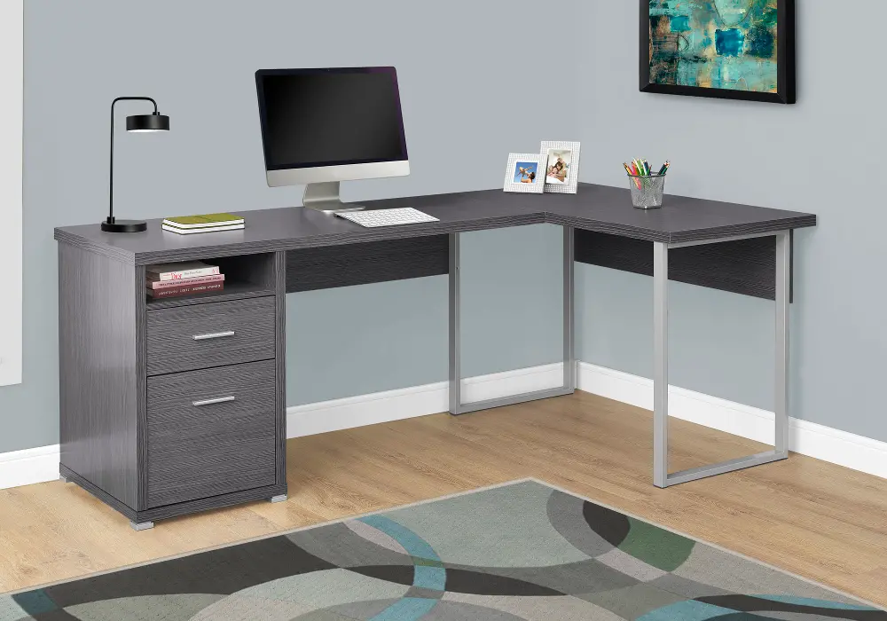 Gray L-Shaped Computer Desk -1