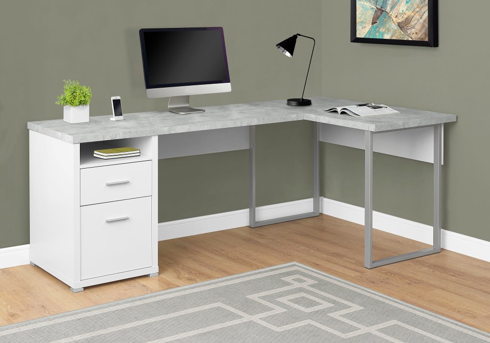 111453232 White and Concrete Gray L-Shaped Computer Desk sku 111453232