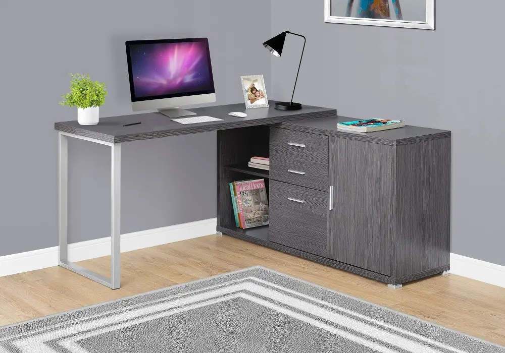 Gray 60 Inch L-Shaped Computer Desk -1