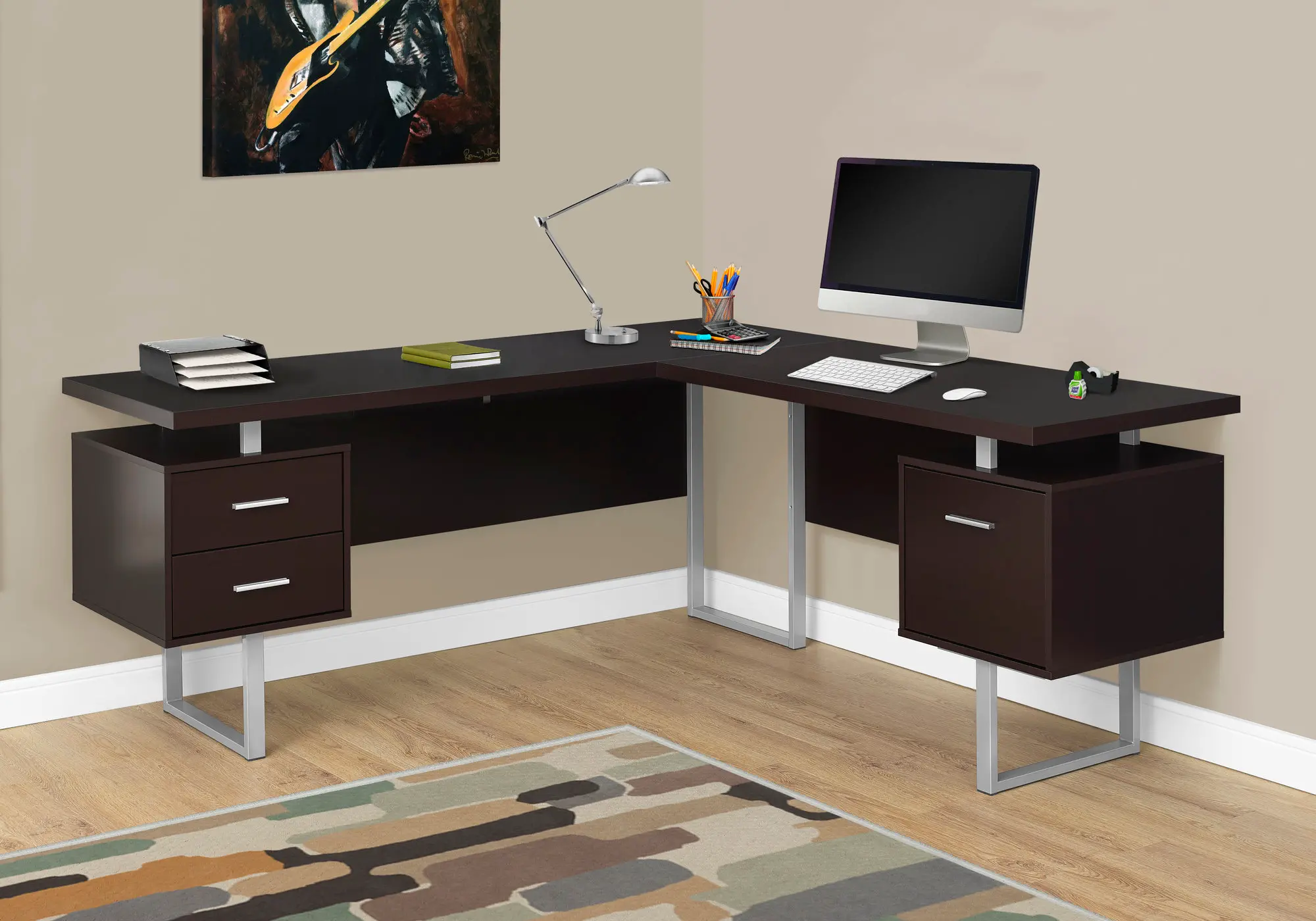 Photos - Office Desk Monarch Specialties Cappuccino 60 Inch L-Shaped Computer Desk I 7305 
