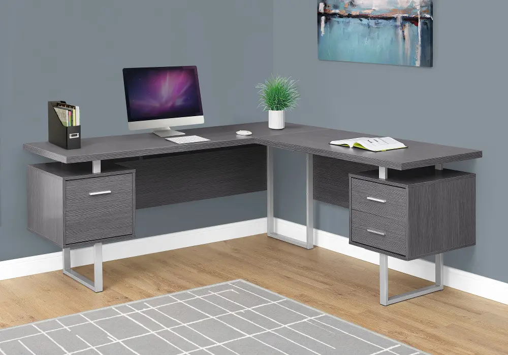 Gray 60 Inch L-Shaped Computer Desk -1