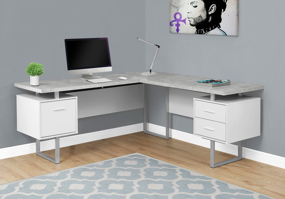 111453585 White and Cement Gray 60 Inch L-Shaped Computer De sku 111453585