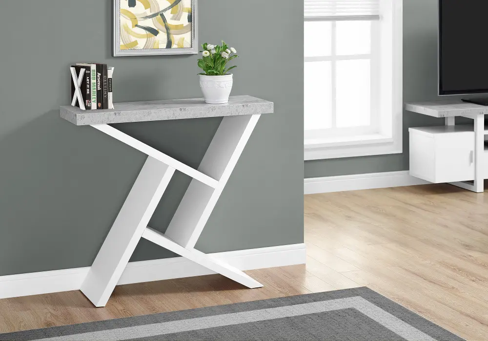 White and Cement Gray 36 Inch Accent Table-1