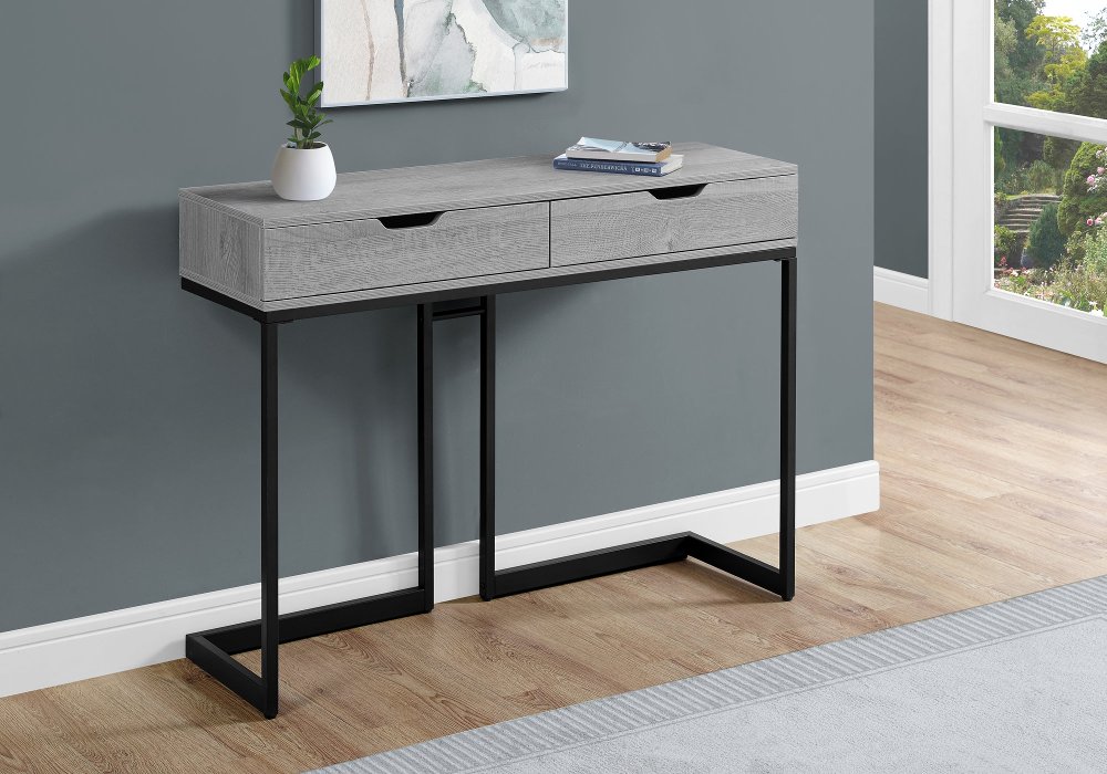 Gray and Black Metal 42 Inch Modern Sofa Table