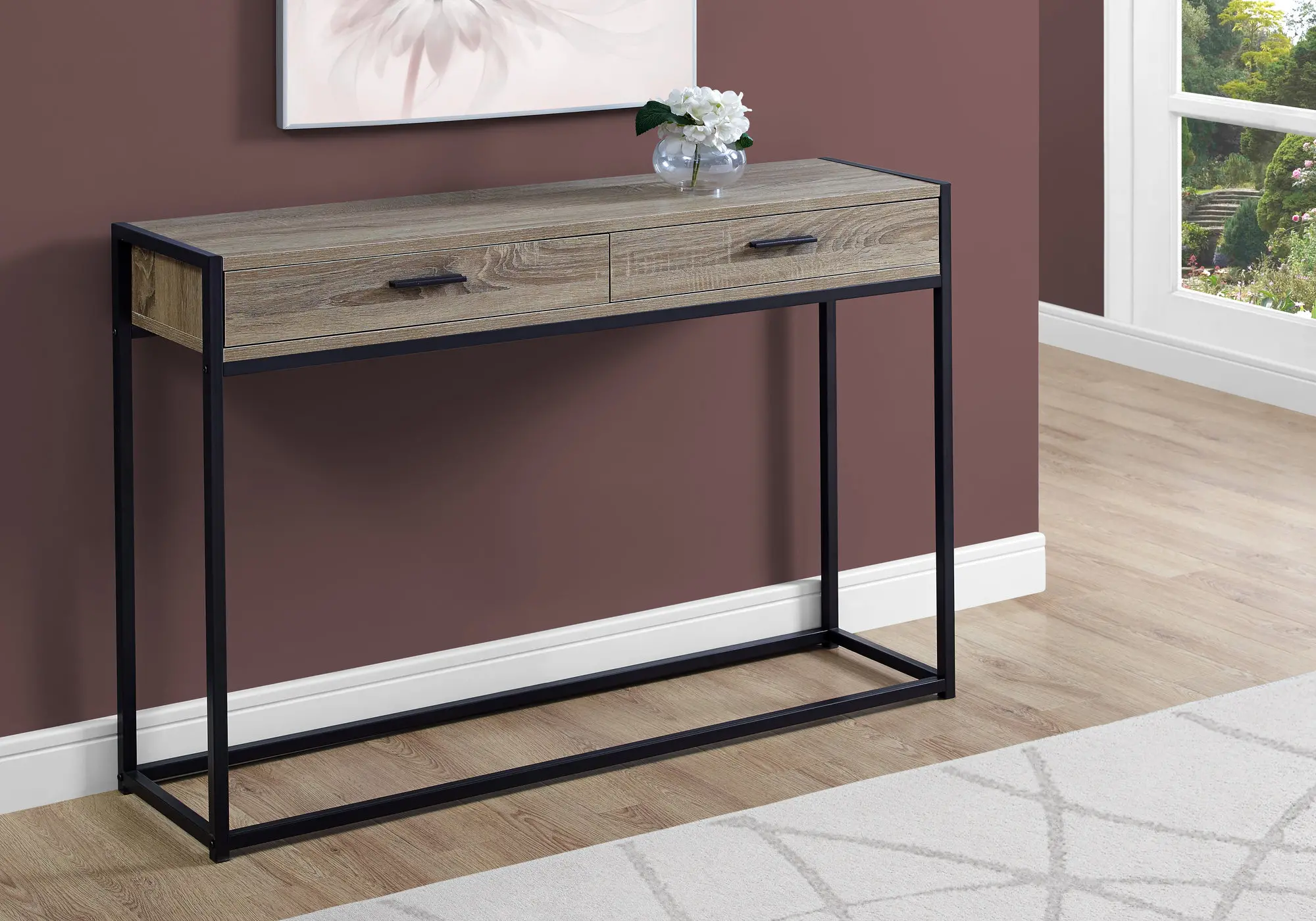 Dark Taupe and Black Metal 48 Inch Console Table